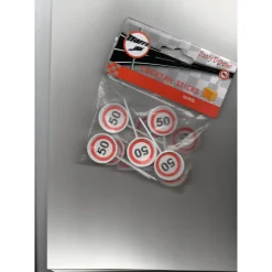 Party Picks Verkehrsschild 50 – 12 Kunststoff Cocktail Sticks, 7,5 x 3 cm