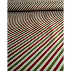 Patchworkstoff Christmas Cats von Jason Yenter – diagonale Streifen in Grün & Rot, 100% Baumwolle