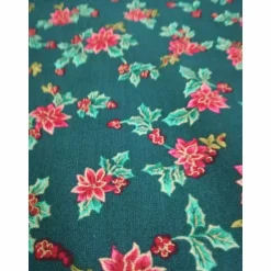 Patchworkstoff kleine rote Christrosen  auf grünem Hintergrund von Fabri Quilt Saison Greetings 216 Nr. 41