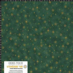 Patchworkstoff Star Springle,  grüner Quiltstoff mit verschiedenen goldenen Sterne