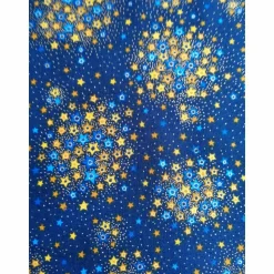 Patchworkstoff Tannenbäume auf blauem Hintergrund mit Sternen - Hoffman Fabrics