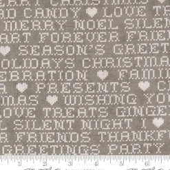 Patchworkstoff Weihnachten grau mit weißer Schrift von Hustle and Bustle BasicGrey – 100% Baumwolle, 112cm breit