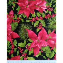 Patchworkstoff wunderschöne pinkfarbene Christrose auf schwarzem Hintergrund Maywood Studio