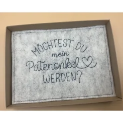Patenanfrage.. Karte aus Filz,.. Geschenkbox ..zur Geburt, Taufe, Firmung, Konfirmation..
