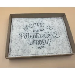 Patenanfrage.. Karte aus Filz,.. Geschenkbox ..zur Geburt, Taufe, Firmung, Konfirmation..