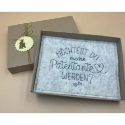 Patenanfrage.. Karte aus Filz,.. Geschenkbox ..zur Geburt, Taufe, Firmung, Konfirmation..