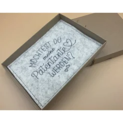 Patenanfrage.. Karte aus Filz,.. Geschenkbox ..zur Geburt, Taufe, Firmung, Konfirmation..