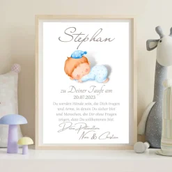 Patenbrief Baby blau von Patentante Patenonkel Pateneltern als Poster Urkunde | Geschenk zur Taufe personalisiert