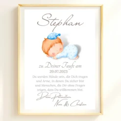 Patenbrief Baby blau von Patentante Patenonkel Pateneltern als Poster Urkunde | Geschenk zur Taufe personalisiert