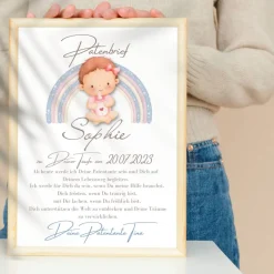 Patenbrief Baby rosa von Patentante Patenonkel Pateneltern als Poster Urkunde | Geschenk zur Taufe personalisiert
