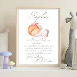 Patenbrief Baby rosa von Patentante Patenonkel Pateneltern als Poster Urkunde | Geschenk zur Taufe personalisiert