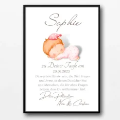 Patenbrief Baby rosa von Patentante Patenonkel Pateneltern als Poster Urkunde | Geschenk zur Taufe personalisiert