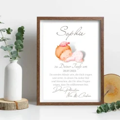 Patenbrief Baby rosa von Patentante Patenonkel Pateneltern als Poster Urkunde | Geschenk zur Taufe personalisiert