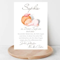 Patenbrief Baby rosa von Patentante Patenonkel Pateneltern als Poster Urkunde | Geschenk zur Taufe personalisiert