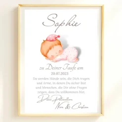 Patenbrief Baby rosa von Patentante Patenonkel Pateneltern als Poster Urkunde | Geschenk zur Taufe personalisiert