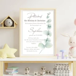 Patenbrief Eukalyptus für Patentante Patenonkel Pateneltern als Poster Urkunde | Geschenk zur Taufe personalisiert