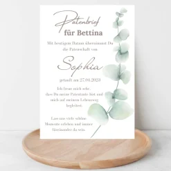 Patenbrief Eukalyptus für Patentante Patenonkel Pateneltern als Poster Urkunde | Geschenk zur Taufe personalisiert