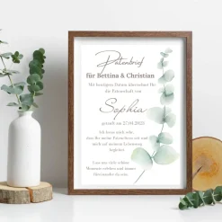 Patenbrief Eukalyptus für Patentante Patenonkel Pateneltern als Poster Urkunde | Geschenk zur Taufe personalisiert