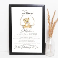 Patenbrief Löwe für Patentante Patenonkel Pateneltern als Poster Urkunde | Geschenk zur Taufe personalisiert