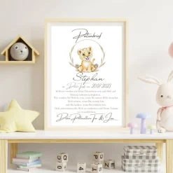 Patenbrief Löwe für Patentante Patenonkel Pateneltern als Poster Urkunde | Geschenk zur Taufe personalisiert
