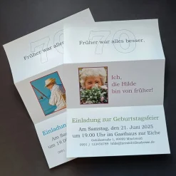 PDF-Datei witzige Einladung Geburtstag "Früher war alles besser" mit individuellem Foto und Text zum Selberdrucken