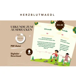 Perfekte Mitgebsel für einen unvergesslichen Fußball Kindergeburtstag - Fußball Urkunde zum Ausdrucken für die Geschenkt