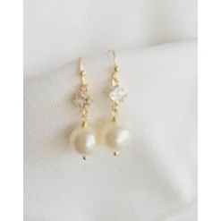 Perlen Ohrringe,18K Hochzeitschmuck Gold mit Zirkonia,Braut Ohrringe,Vergoldete Ohrringe