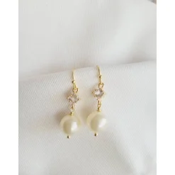 Perlen Ohrringe,18K Hochzeitschmuck Gold mit Zirkonia,Braut Ohrringe,Vergoldete Ohrringe