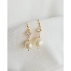 Perlen Ohrringe,18K Hochzeitschmuck Gold mit Zirkonia,Braut Ohrringe,Vergoldete Ohrringe