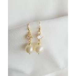 Perlen Ohrringe,18K Hochzeitschmuck Gold mit Zirkonia,Braut Ohrringe,Vergoldete Ohrringe