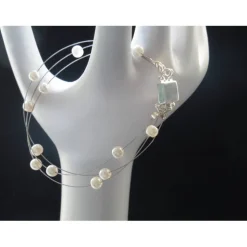 Perlenarmband 3 Reihen schwebende Perlen Hochzeitsschmuck Draht echte Perlen Drahtarmband Sterling Silber junge Mädchen zarter Schmuck