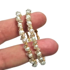 Perlenohrringe Creolen 55 Millimeter groß handgemacht weiße Perlen barock Brautschmuck boho