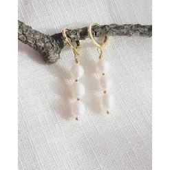 Perlenohrringe, Echte Süßwasserperlen Ohrringe, Hochzeitschmuck Gold mit Zirkonia,Braut Ohrringe,Vergoldete Ohrringe, Br