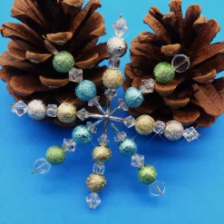 Perlenstern, Drahtstern, gold, silber, hellgrün, türkis, crystal, Weihnachtsdeko, Advent, Geschenk