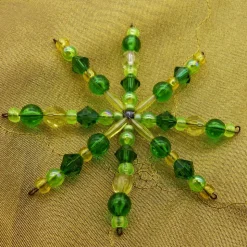 Perlenstern, Weihnachtsstern, Drahtstern, grün gelb, Anhänger, Advent, Dekoration, Geschenkanhänger, Baumschmuck