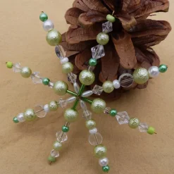 Perlenstern, Weihnachtsstern, Drahtstern, zartgrün weiß, Anhänger, Advent, Dekoration, Geschenkanhänger, Baumschmuck