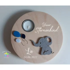 Persönliches Geburtstagslicht für Sternenkinder | Teelichthalter Elefant | Erinnerung an verstorbenes Kind