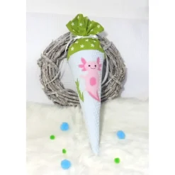 Personalisierbare Geschwistertüte/Schultüte mit Axolotl – 35cm oder 70cm – Bestickt, Kitatüte, Zuckertüte, Name, Wunschfarbe
