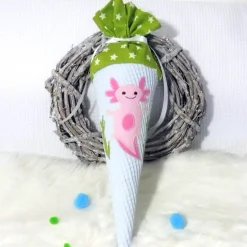 Personalisierbare Geschwistertüte/Schultüte mit Axolotl – 35cm oder 70cm – Bestickt, Kitatüte, Zuckertüte, Name, Wunschfarbe