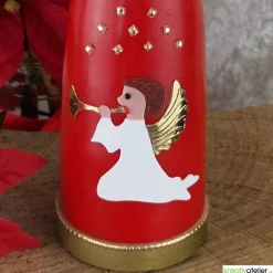 Personalisierbare rote Weihnachtskerze in Kegelform mit Engel & Stern – Deko für Advent & Weihnachten
