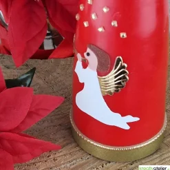Personalisierbare rote Weihnachtskerze in Kegelform mit Engel & Stern – Deko für Advent & Weihnachten