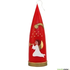 Personalisierbare rote Weihnachtskerze in Kegelform mit Engel & Stern – Deko für Advent & Weihnachten