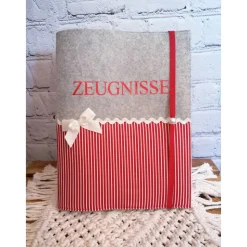 Personalisierbare Zeugnishülle rot gestreift