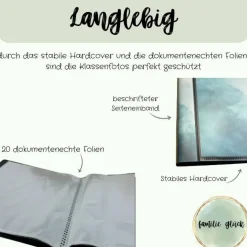 personalisierbares Fotoalbum zur Aufbewahrung von Klassenfotos im Kunststoff Hardcover, mit 20 dokumentenechten Folien