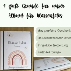 personalisierbares Fotoalbum zur Aufbewahrung von Klassenfotos im Kunststoff Hardcover, mit 20 dokumentenechten Folien