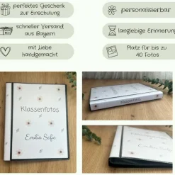 personalisierbares Fotoalbum zur Aufbewahrung von Klassenfotos im Kunststoff Hardcover, mit 20 dokumentenechten Folien