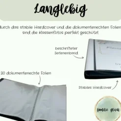 personalisierbares Fotoalbum zur Aufbewahrung von Klassenfotos im Kunststoff Hardcover, mit 20 dokumentenechten Folien