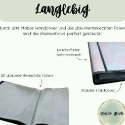 personalisierbares Fotoalbum zur Aufbewahrung von Klassenfotos im Kunststoff Hardcover, mit 20 dokumentenechten Folien