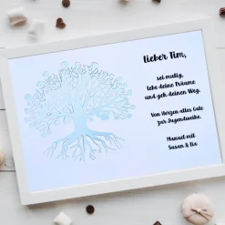 Personalisierbares Geldgeschenk zur Jugendweihe, Konfirmation & Kommunion – Bilderrahmen mit Lebensbaum-Motiv