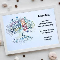 Personalisierbares Geldgeschenk zur Jugendweihe, Konfirmation & Kommunion – Bilderrahmen mit Lebensbaum-Motiv